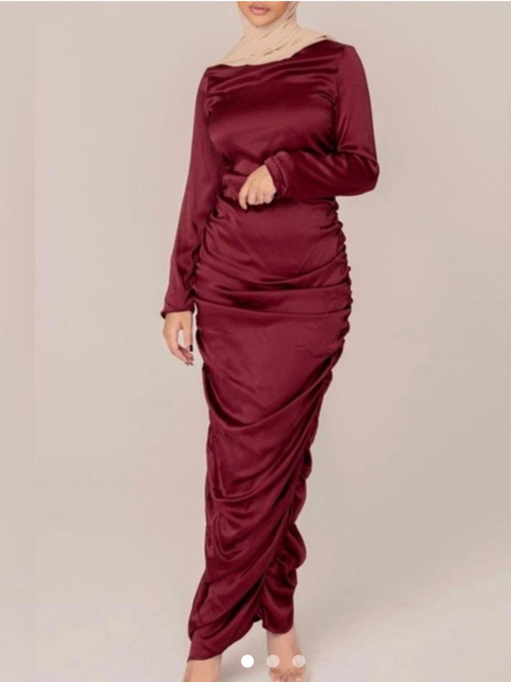 Veiled Collection Burgundy Ruched Satin Maxi Dress